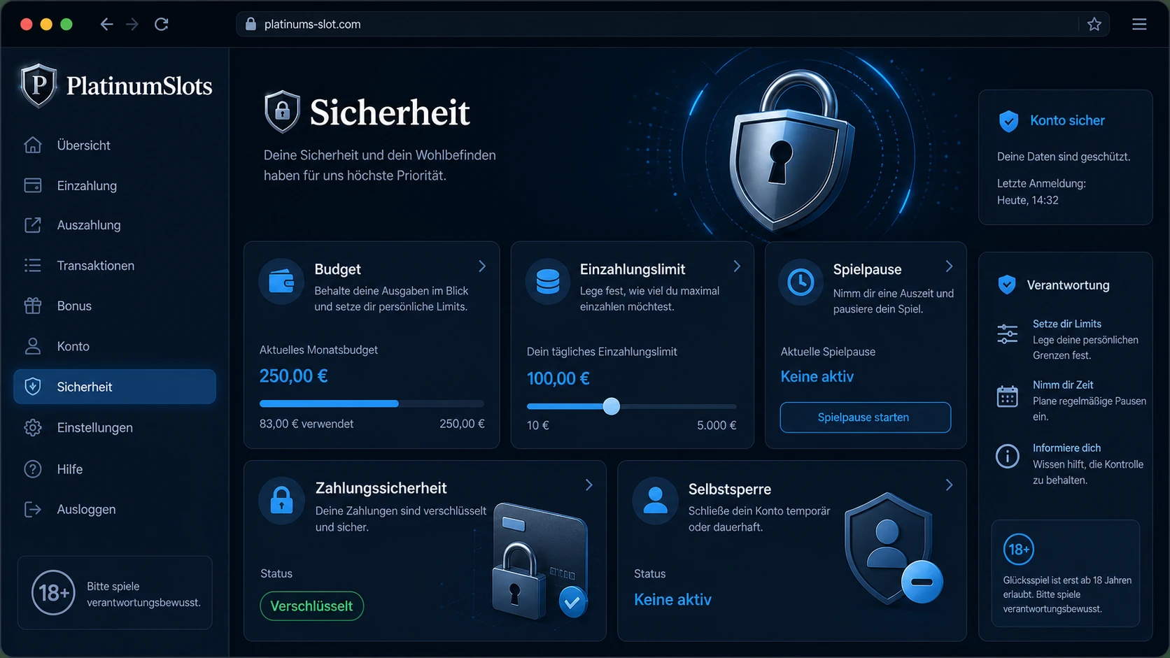 Sicherheit und verantwortungsbewusstes Spielen